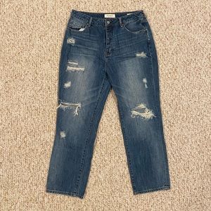 Pacsun mom jeans dark wash, ripped, and 4 buttons